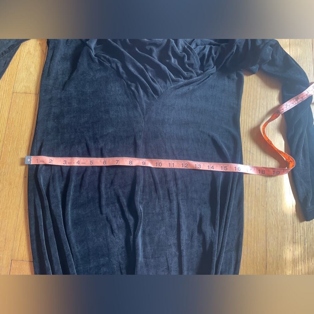 90s Vintage Slinky Black Stretch Long Sleeve Maxi Dress - Picture 12 of 14